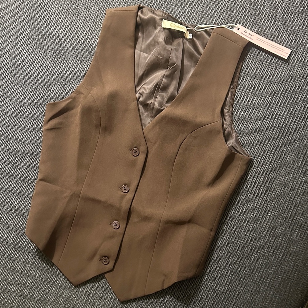 Qinsen Chocolate Brown Vest - Picture 2 of 5